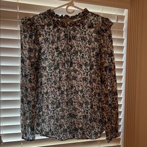 LOFT Floral Print Blouse - navy and baby pink
